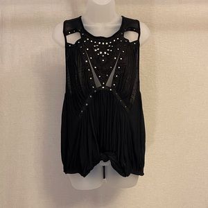 ‘Free People’ Mirror-Embellished Cutout Sleeveless Top